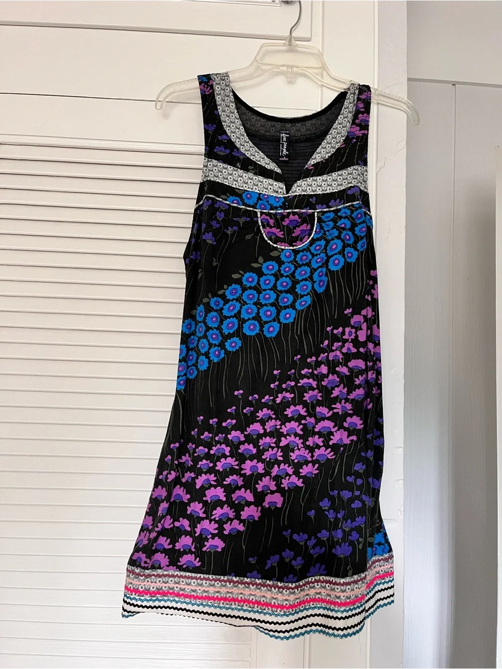 Free People Black Sleeveless Dress with Blue & Purple Accents